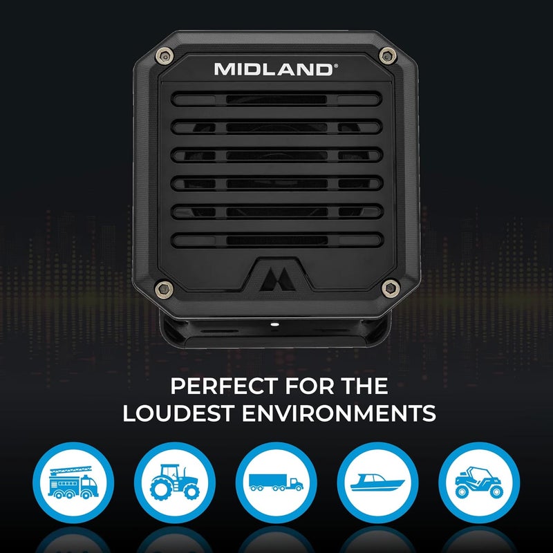 Midland - SPK100 Heavy-Duty 20W External Speaker - 180 Degrees Swivel Base Bracket Works with All CB and MXT Radios 8-OHM Sound System 3.5mm Audio Plug - Easy Installation Waterproof Design - Image 2